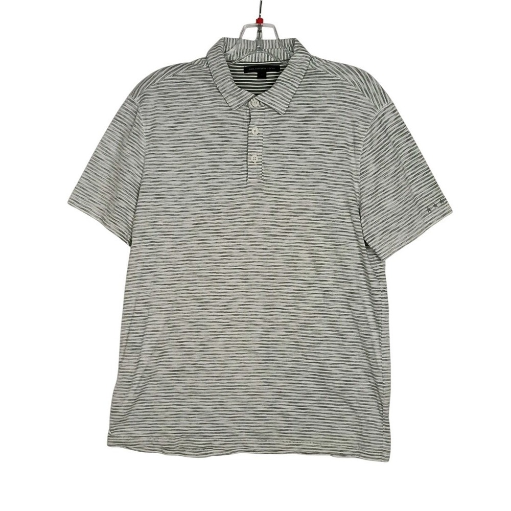 JOHN VARVATOS USA 3 Star Heathered Gray Stripe Short Sleeve Polo Shirt Men Sz M